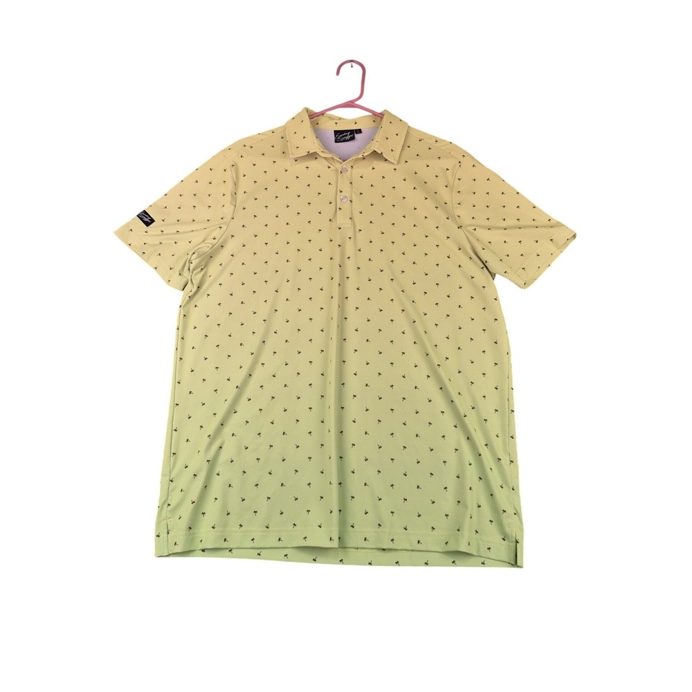 Sunday‎ Swagger Mens Palm Tree Ombre Golf Polo Shirt Yellow Neon Green Large